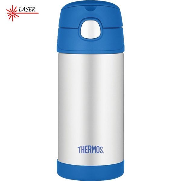 Dětská termoska s brčkem 355 ml modrá/stříbrná
