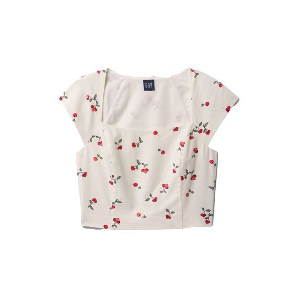 Lněný crop top Bílá