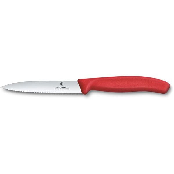 Swiss Classic, paring knife, 10cm, wavy, pointed tip, red