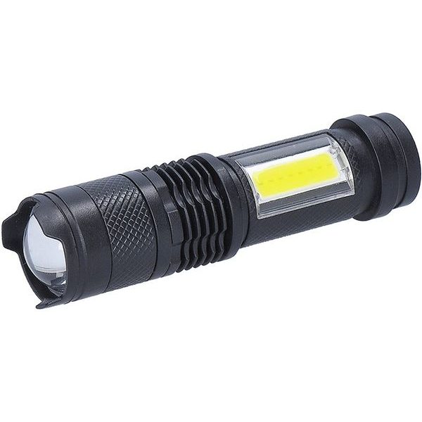 WN49 LED nabíjecí kapesní svítilna se zoomem, 100lm + 70lm, Li-Ion, USB, černá
