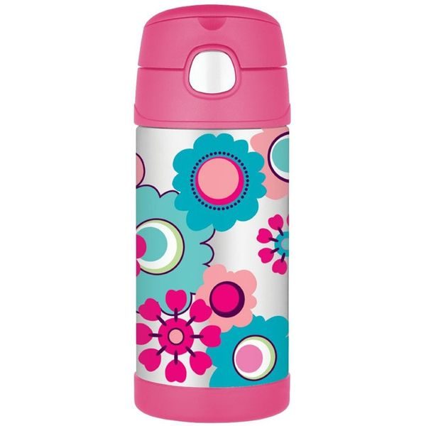 Dětská termoska s brčkem 355 ml květy
