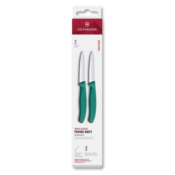Swiss Classic, paring knife, 2pcs, 8cm,straight,pointed,green,box