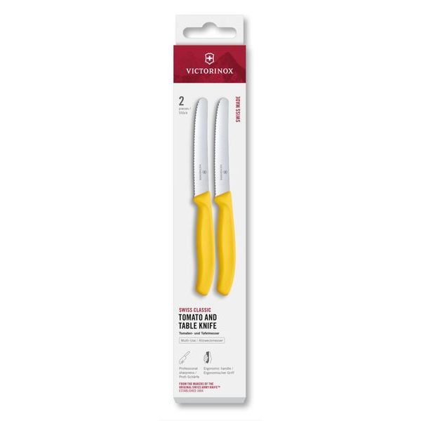 Swiss Classic, tomato & table knife, 2pcs, 11cm, wavy, yellow, box
