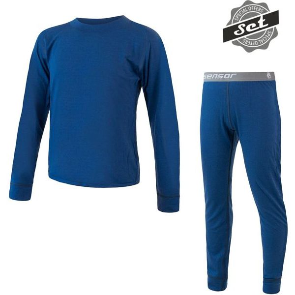 MERINO AIR SET dětský triko dl.rukáv + spodky tm.modrá
