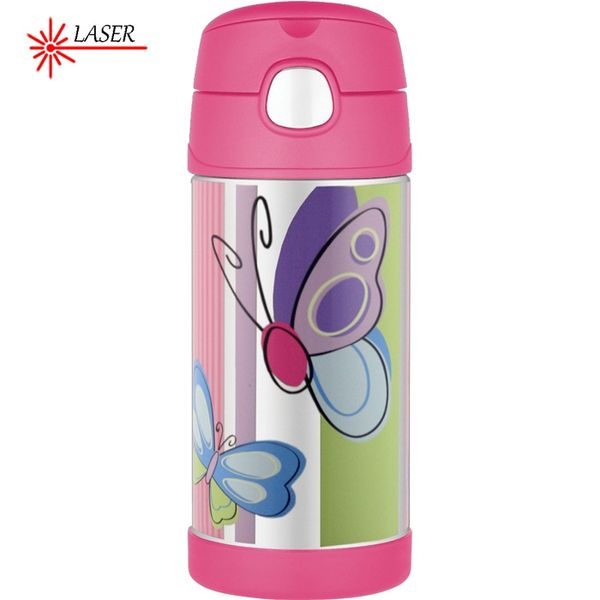 Dětská termoska s brčkem 355 ml motýl