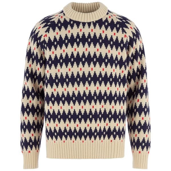 Övik Jacquard Knit M Light Beige-Dark Navy