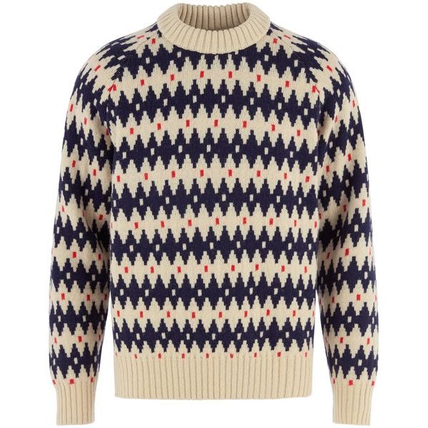 Övik Jacquard Knit M Light Beige-Dark Navy