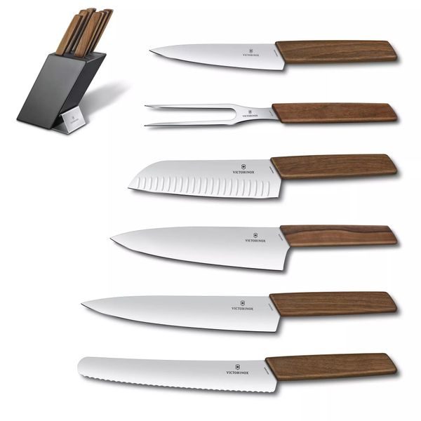 Swiss Modern, cutlery block, beechwood anthr., 6pcs, walnut