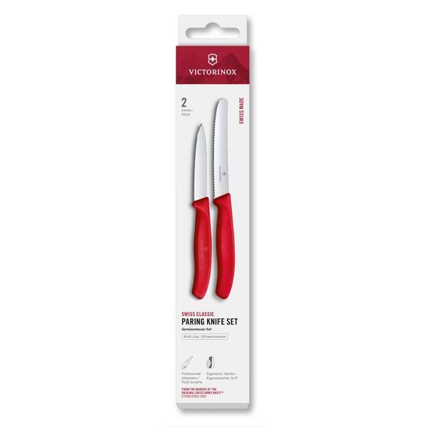 Swiss Classic, paring knife set, 2pcs, straight/wavy, red, box