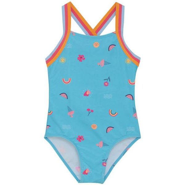 Swimsuit W Elastic Straps, AOP-7452-River Blue