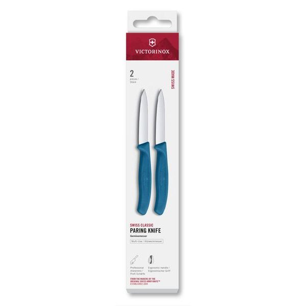 Swiss Classic, paring knife, 2pcs, 8cm,straight,pointed,blue,box