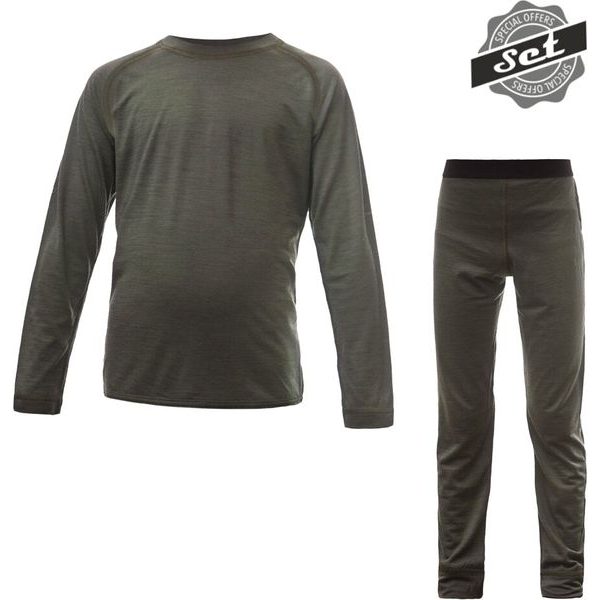 MERINO AIR SET dětský triko dl.rukáv + spodky olive green
