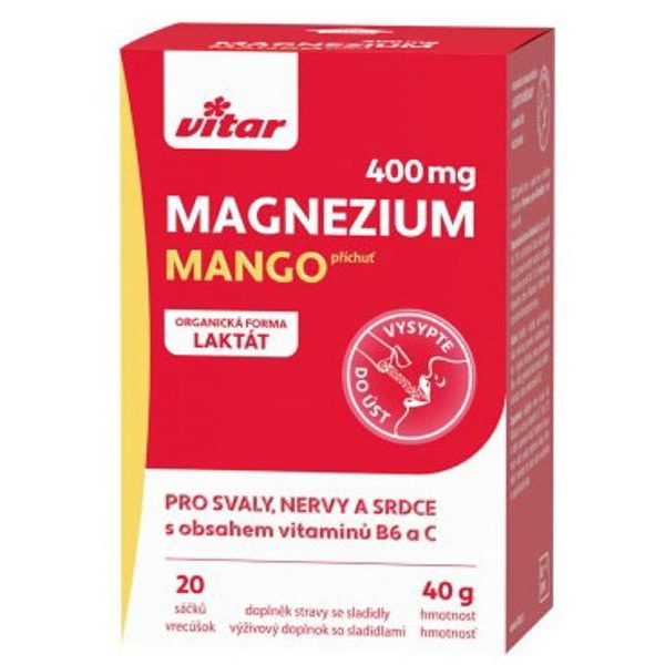 Magnézium 400 mg+vit B6+vit C,20 sáčků mango