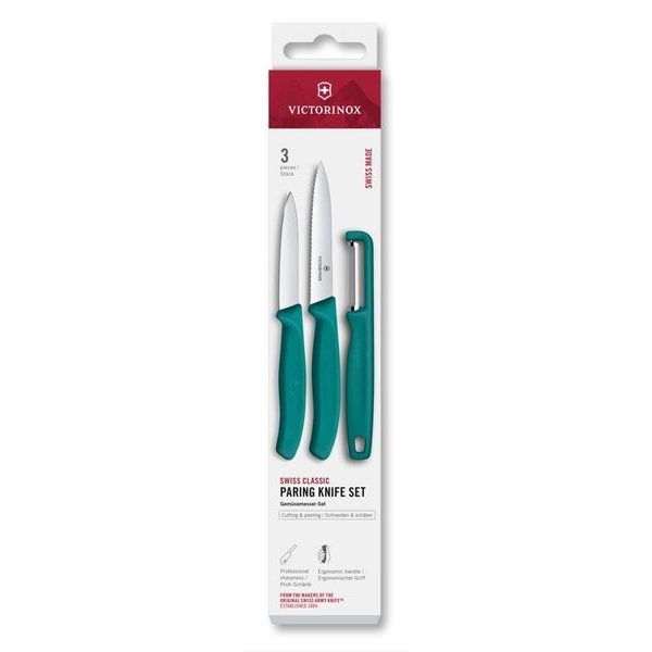 Swiss Classic, paring knife set with I-peeler, 3pcs, green, box
