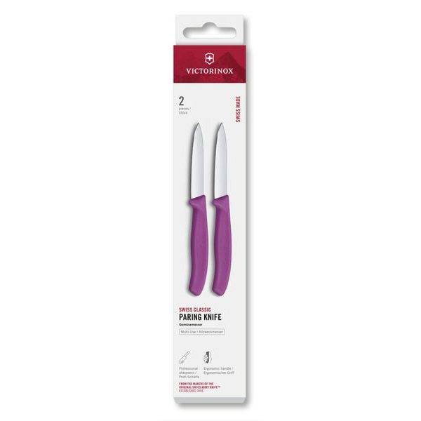 Swiss Classic, paring knife, 2pcs,8cm,straight,pointed,purple,box