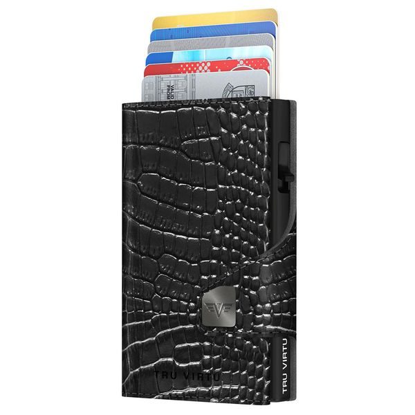 Wallet Click & Slide - leather Croco Black
