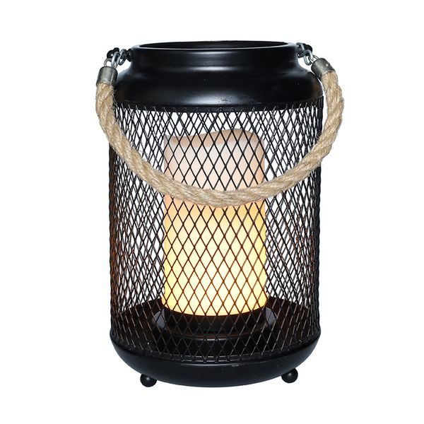 WO3101 kovová lucerna s LED svíčkou, teplá bílá, 3xAA, černá, 20cm