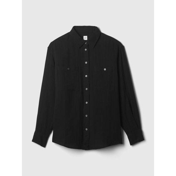 Mušelínová košile oversize Černá