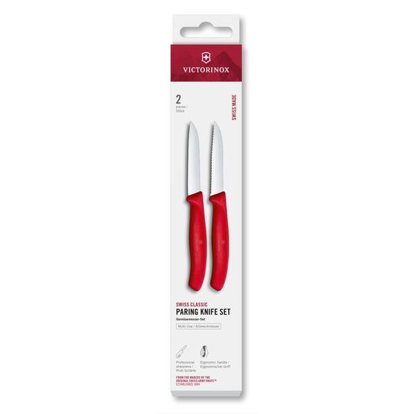 Swiss Classic, paring knife set, 2pcs, 8cm,straight/wavy,red,box