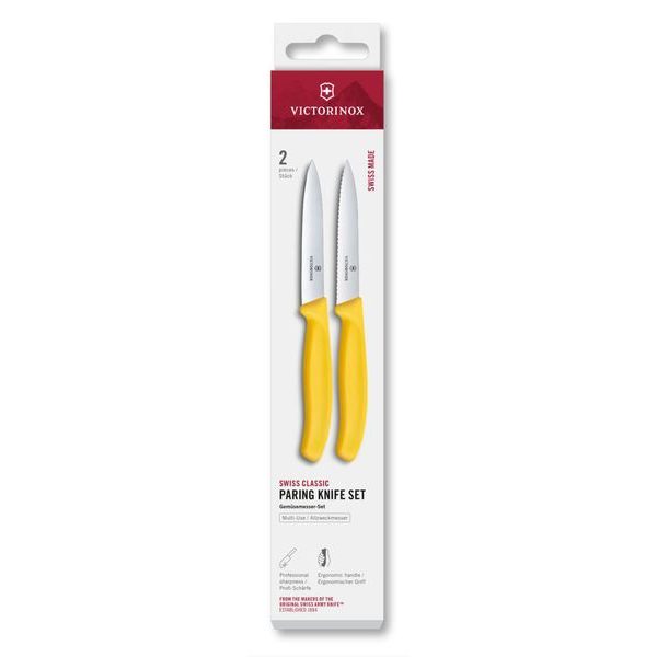 Swiss Classic, paring knife set, 2pcs, 10cm, straight/wavy, yellow, box