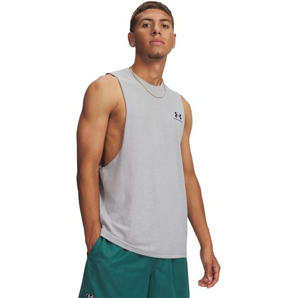 LEFT CHEST CUT OFF TANK-GRY