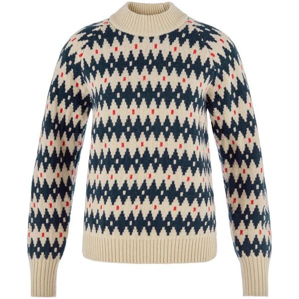 Övik Jacquard Knit W Light Beige-Dark Navy