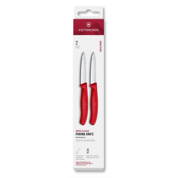 Swiss Classic, paring knife, 2pcs, 8cm, straight, pointed,red,box