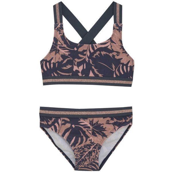 Bikini W. Contrast Straps, AOP-5077-Coral Blush