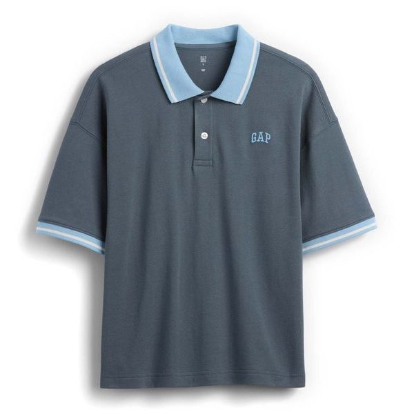 887102-00 Dětské oversize polo tričko s logem Modrá