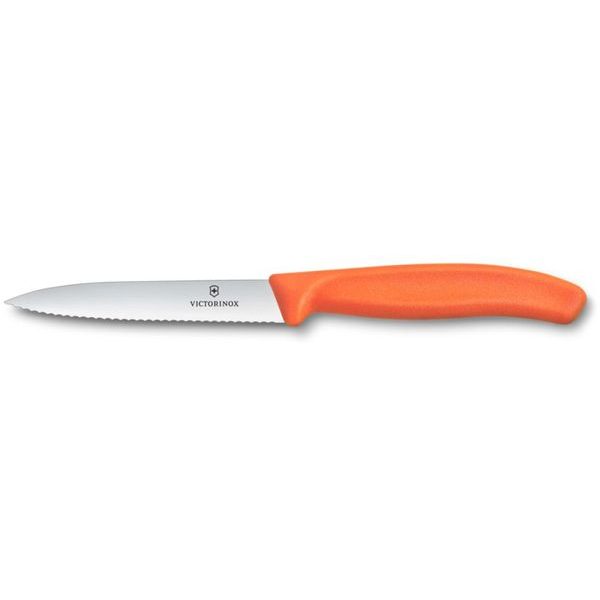 Swiss Classic, paring knife, 10cm, wavy, pointed tip, orange