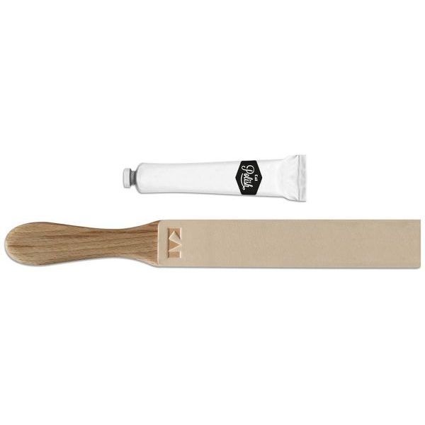 Sada na obtahování nožů, kožený strop (20,5x4 cm) + leštící pasta