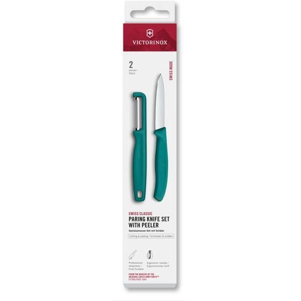 Swiss Classic, paring knife set with I-peeler, 2pcs, green, box