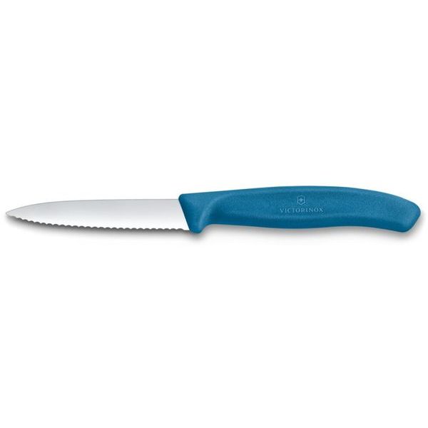 Swiss Classic, paring knife, 8cm, wavy, pointed tip, blue