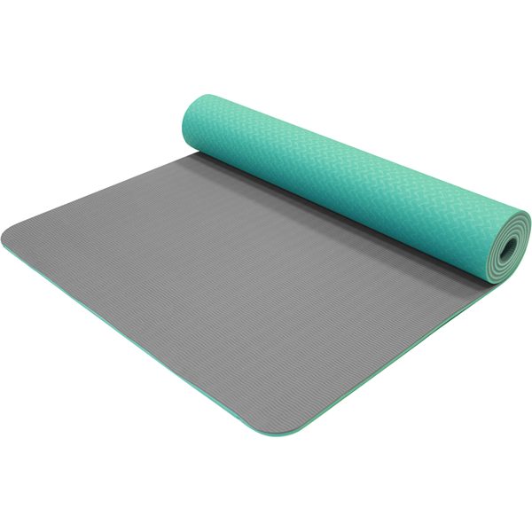 Yoga Mat dvouvrstvá, materiál TPE tyrkys/šedá