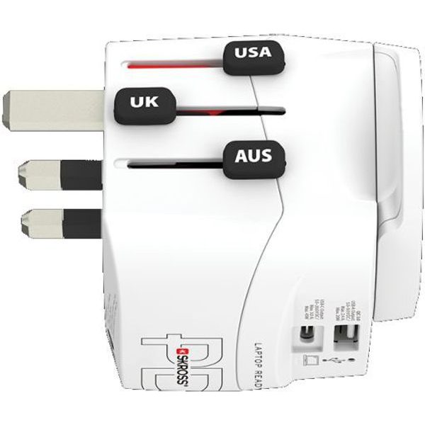 PA46PD45 cestovní adaptér PRO Light USB AC45PD - World, UK+USA+AUS/CN, univerzální, uzemněný, USB A+C 45W