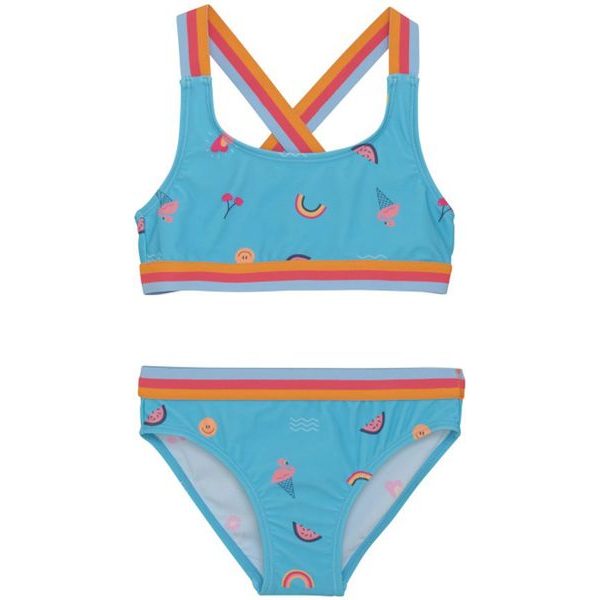 Bikini W. Contrast Straps, AOP-7452-River Blue