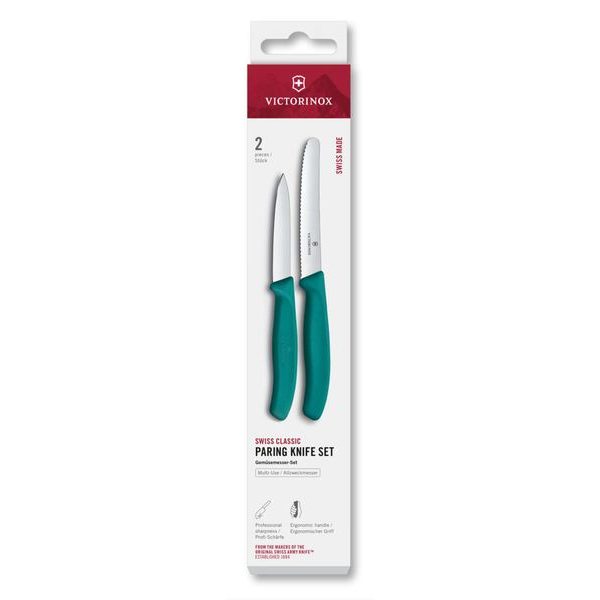 Swiss Classic, paring knife set, 2pcs, straight/wavy, green, box