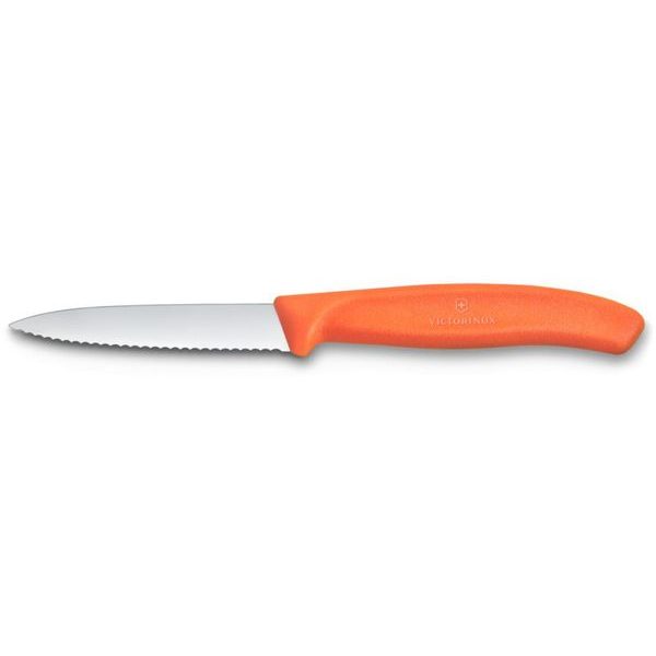 Swiss Classic, paring knife, 8cm, wavy, pointed tip, orange