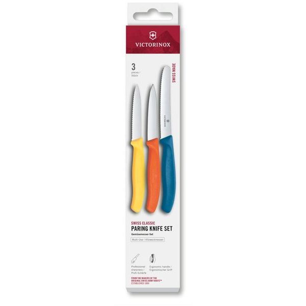 Swiss Classic, paring knife set, 3pcs, straight/wavy, yellow/orange/blue, box