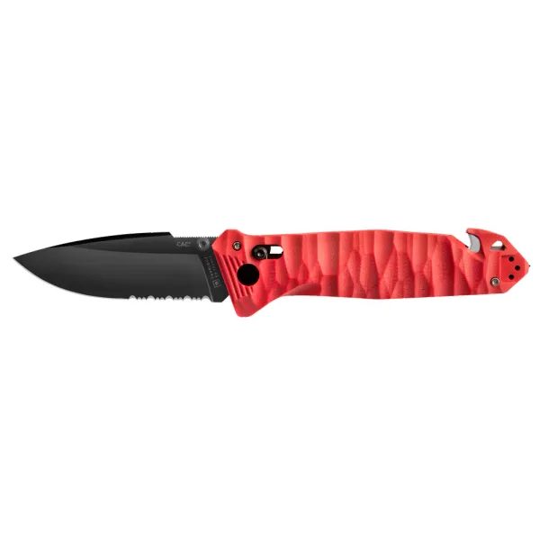 CAC S200 FRENCH TEXTURED G10 RED HANDLE SERRATED