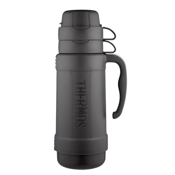 Skleněná termoska se dvěma šálky 1000 ml černá