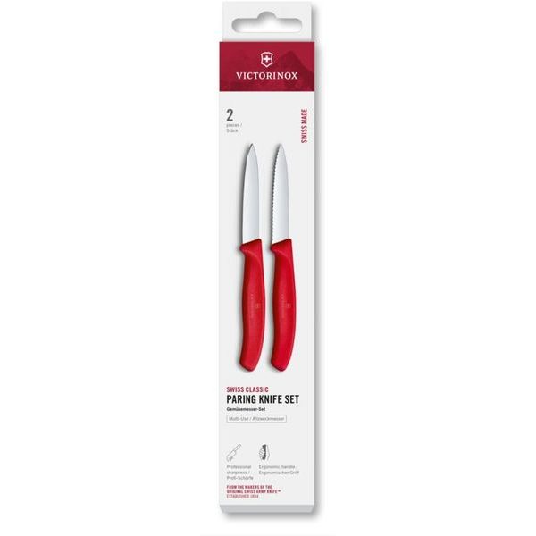 Swiss Classic, paring knife set, 2pcs, 8cm, straight/wavy, pointed tip, red, box