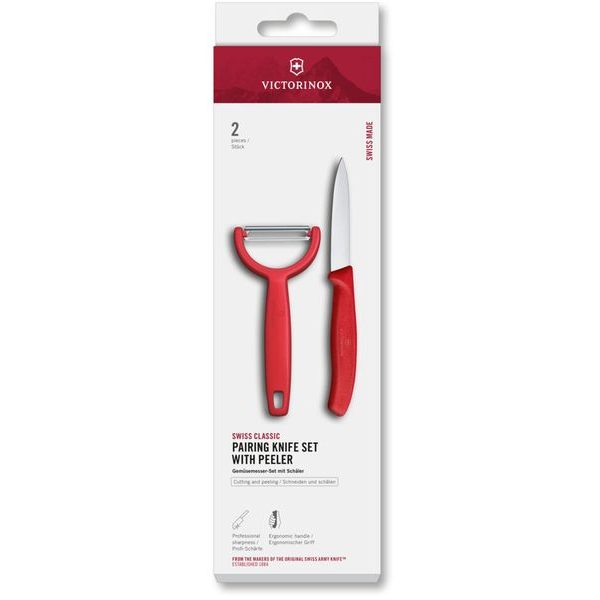 Swiss Classic, paring knife set with Y-peeler, 2pcs, red, box