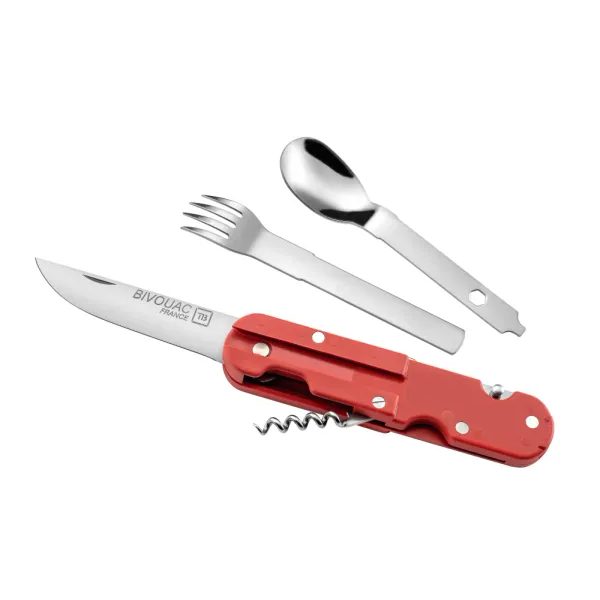 BIVOUAC FRENCH NAVY RED HANDLE - TEXTILE POUCH - FORK and SPOON