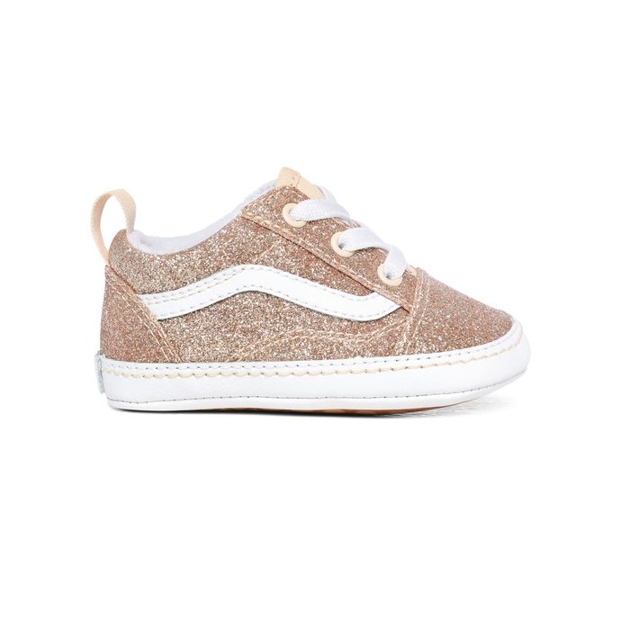 VANS INFANT GLITTER OLD SKOOL CRIB SHOES (0-1 YEAR), (Glitter) Brazilian Sand/True White