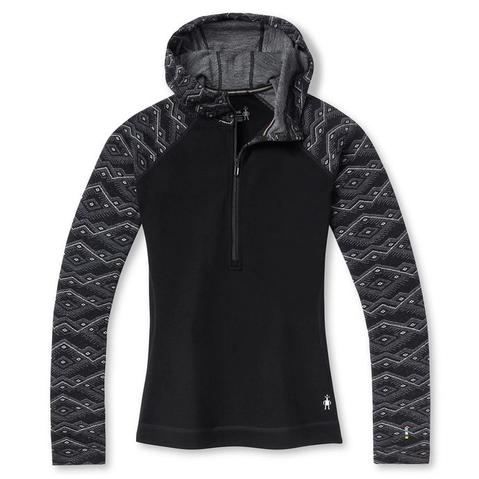 SMARTWOOL W MERINO 250 BASE LAYER 1/2 ZIP HOODIE black mountain fairisle