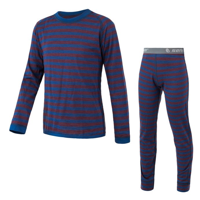 SENSOR MERINO AIR SET children's long sleeve shirt + underpants blue/wine stripes