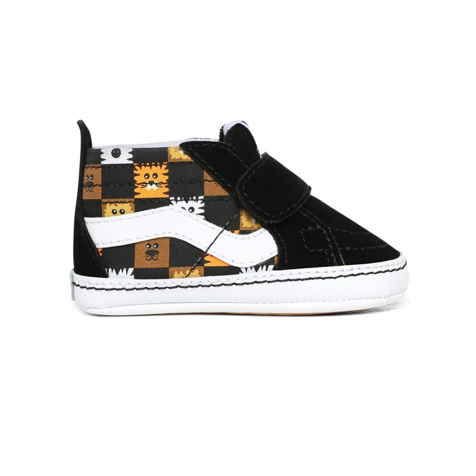 VANS INFANT ANIMAL CHECKERBOARD SK8-HI CRIB SHOES (0-1 YEAR), (Animal Checkerboard) Black/True White