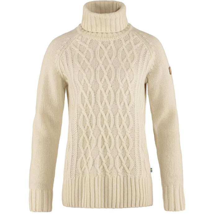 FJÄLLRÄVEN Övik Cable Knit Roller Neck W, Chalk White