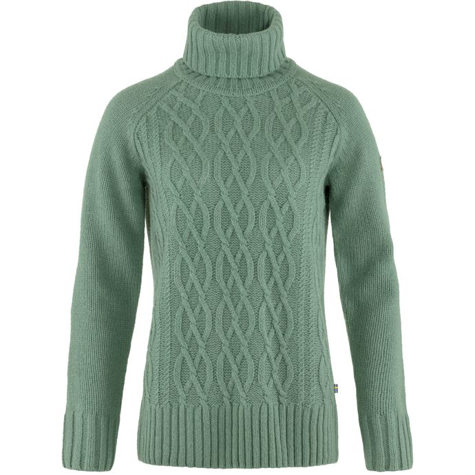 FJÄLLRÄVEN Övik Cable Knit Roller Neck W Patina Green